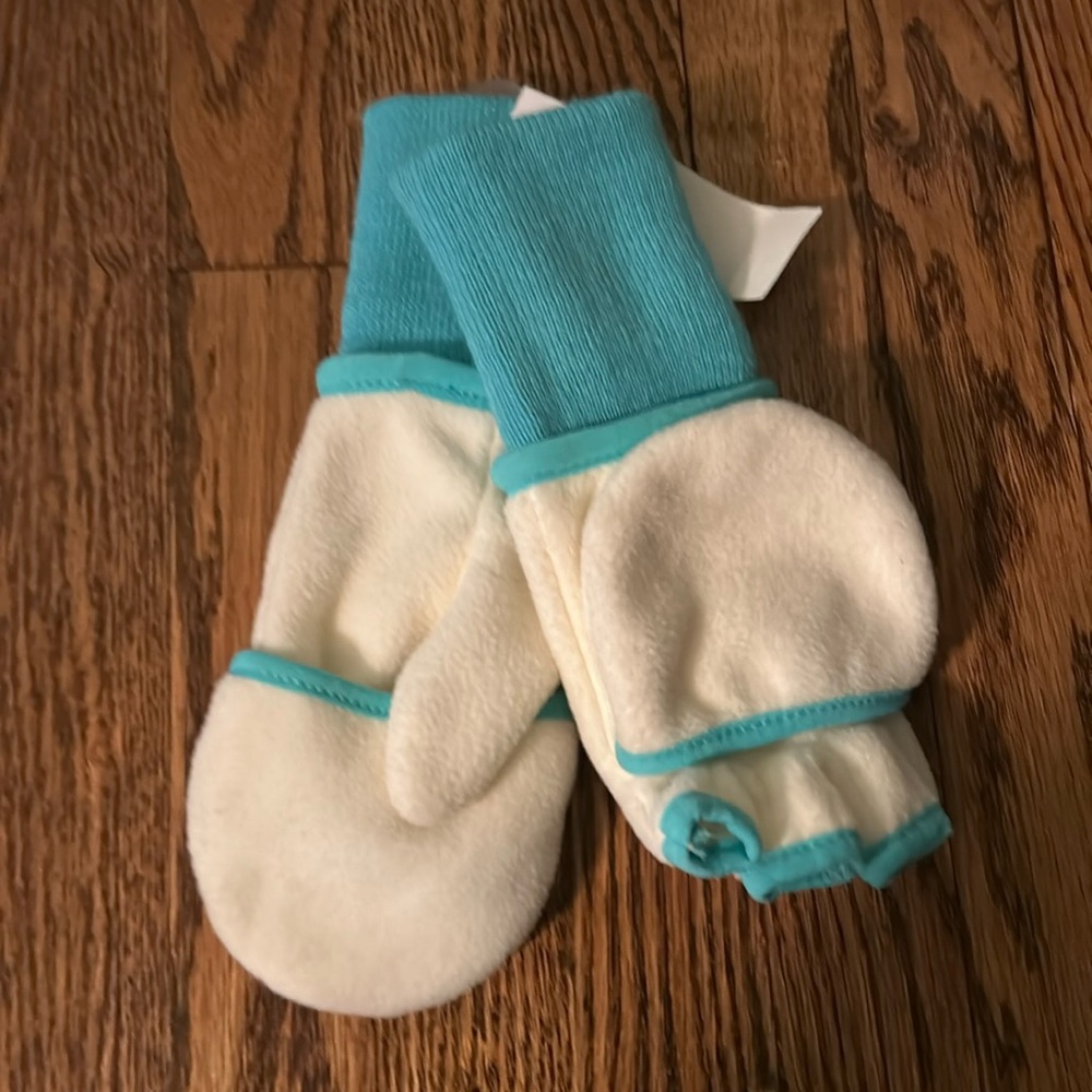 Gap Cream & Turquoise Convertible Mittens – Flip Into Fingerless Gloves